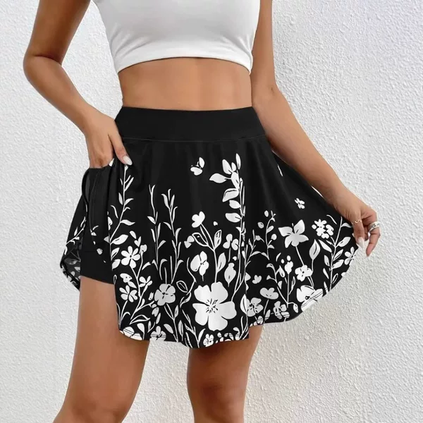 2025 Amazon Cross-Border New Summer Women's Casual Printed Pocket Lining Anti-Exposure Elastic Skirt