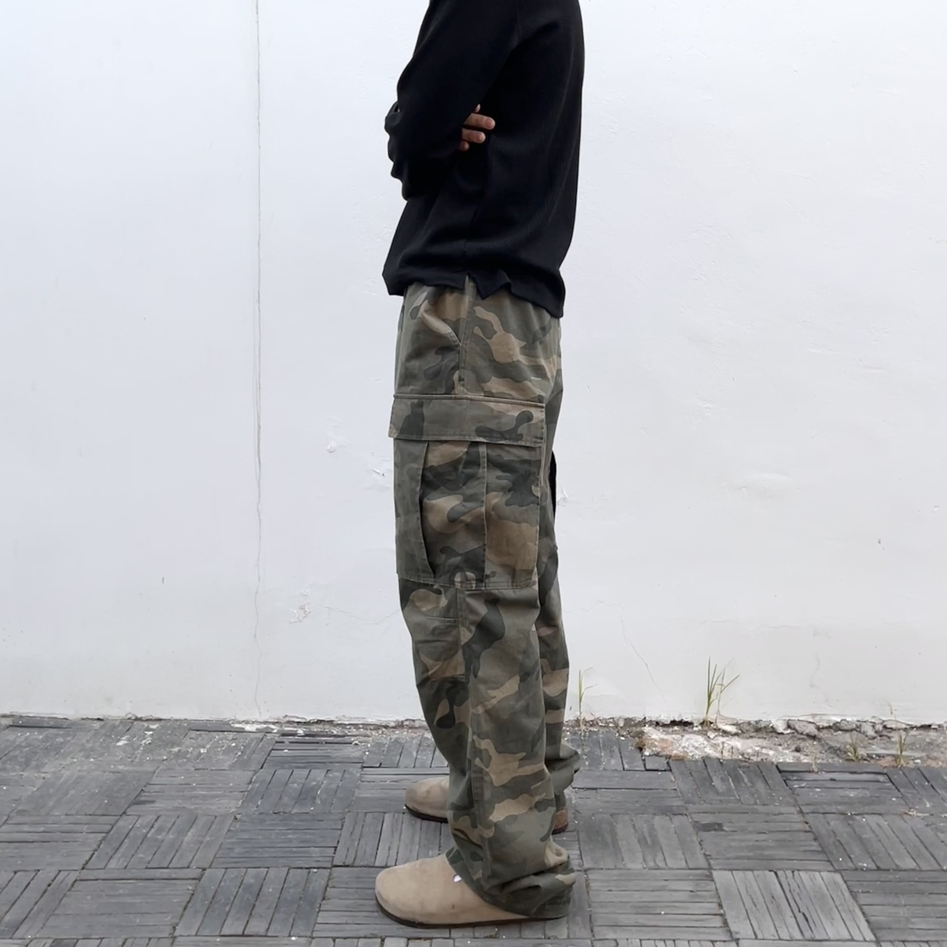 Rafer Autumn and Winter American Tough Guy Three-Dimensional Cut Multi-Pocket Washed Scrub Camouflage Caution Pants Vintage Straight