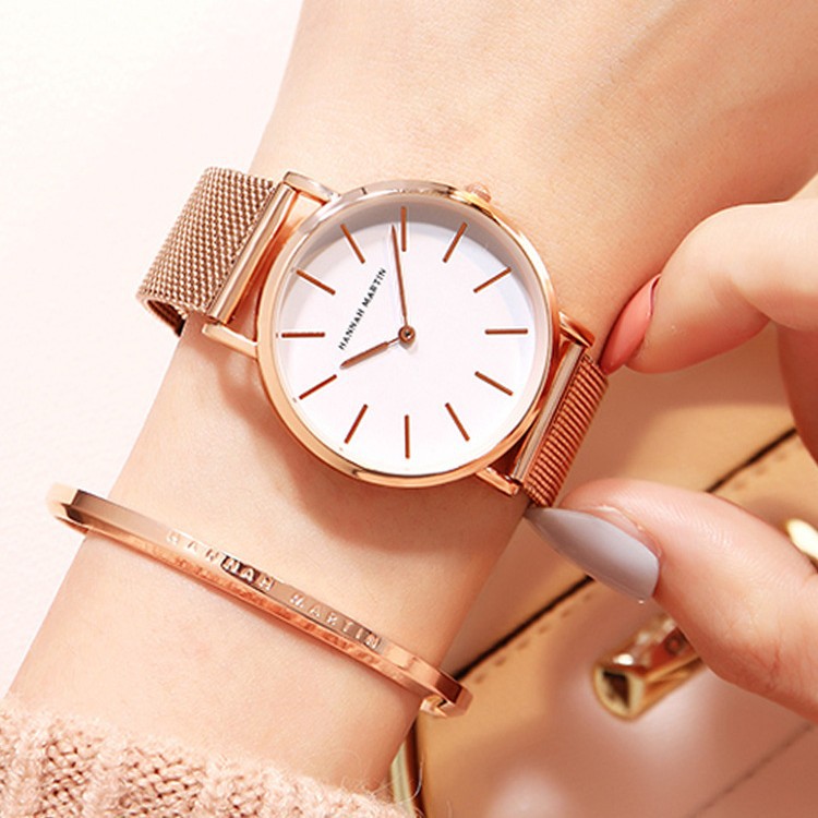 Nuevo Reloj de Mujer con Movimiento Japonés, Resistente al Agua, Estilo Nórdico, Minimalista y de Lujo, Correa de Malla de Acero Inoxidable, Delgado, Transfronterizo