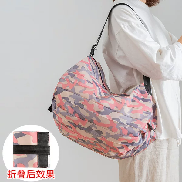 Foldable outdoor travel bag travel shoulder portable thick large grocery shopping bag supermarket green shopping bag wholesale