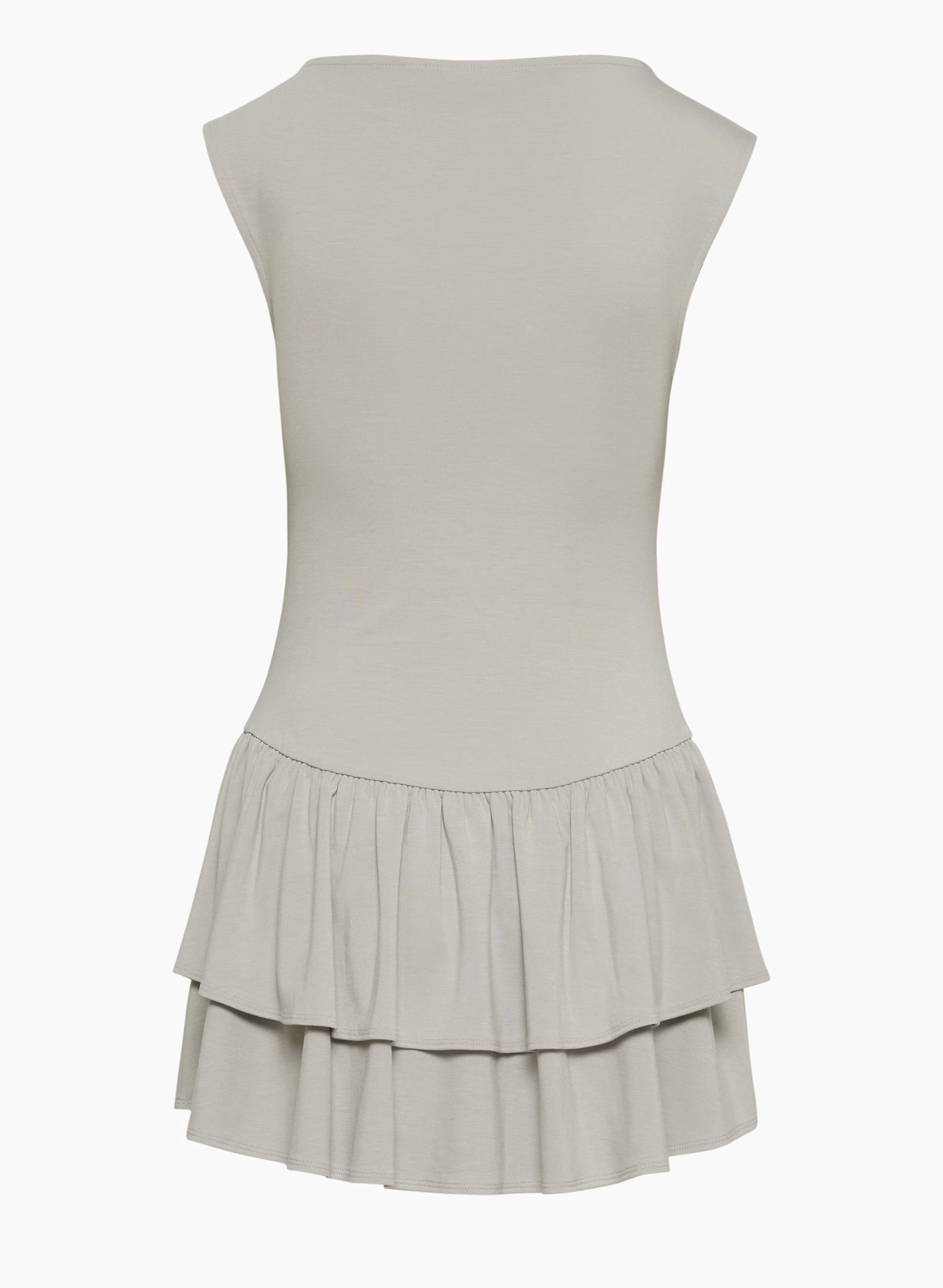 Ruffled Embellished Plain Weaving Knitting Solid Color Boat Neck Dress