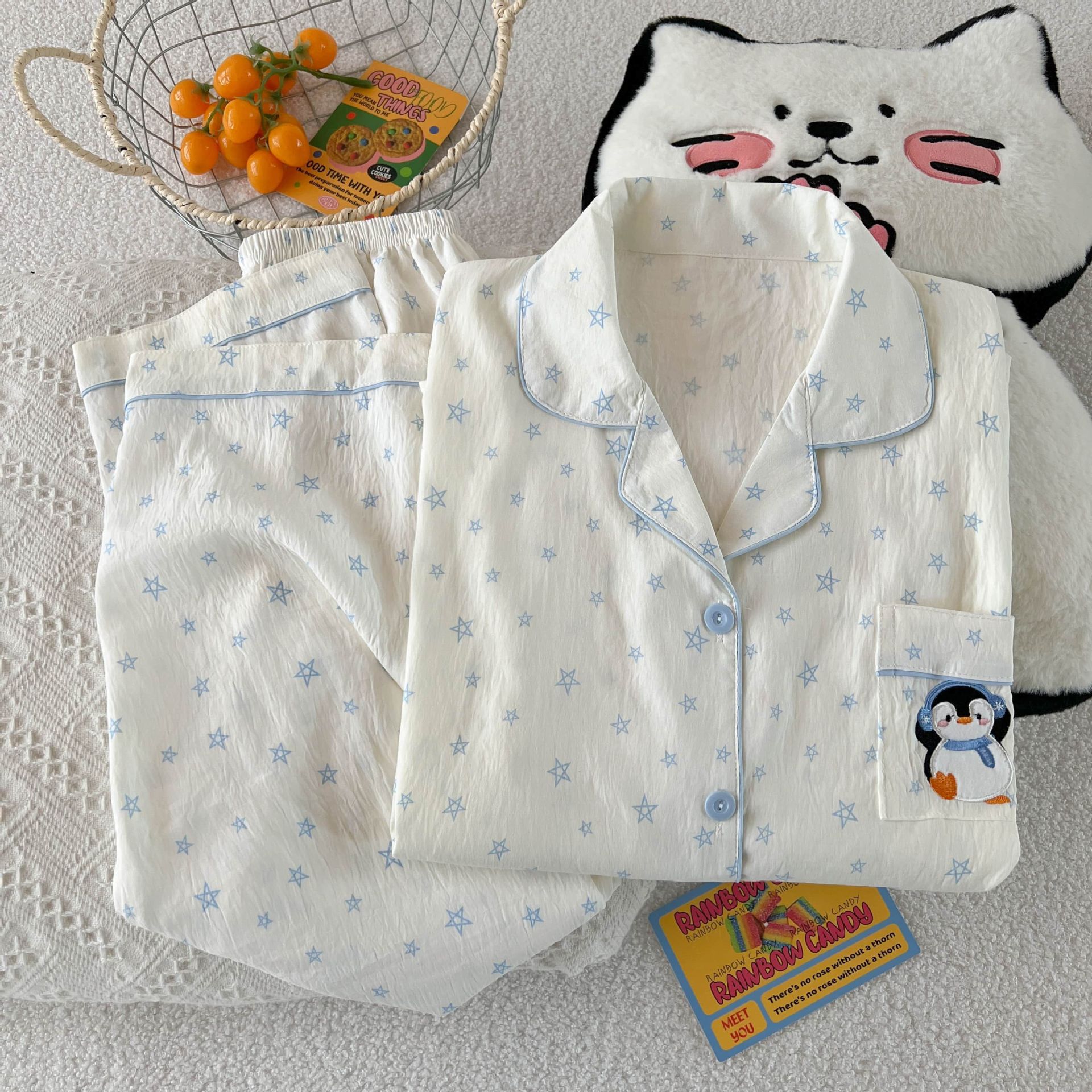 Al por mayor transfronterizo primavera y otoño 2026 nuevo pijama de mujer dibujos animados nubes dulces cardigan de algodón mangas largas pantalones largos cubierta de ropa para el hogar image 2