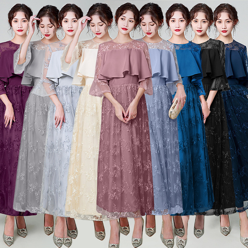 Dresses for Women in Southeast Asia Shopee2026 New Long Elegant Slim-Fit Long-Sleeved Dresses That Can Be Worn Casually as Sister Bridesmaid Dresses