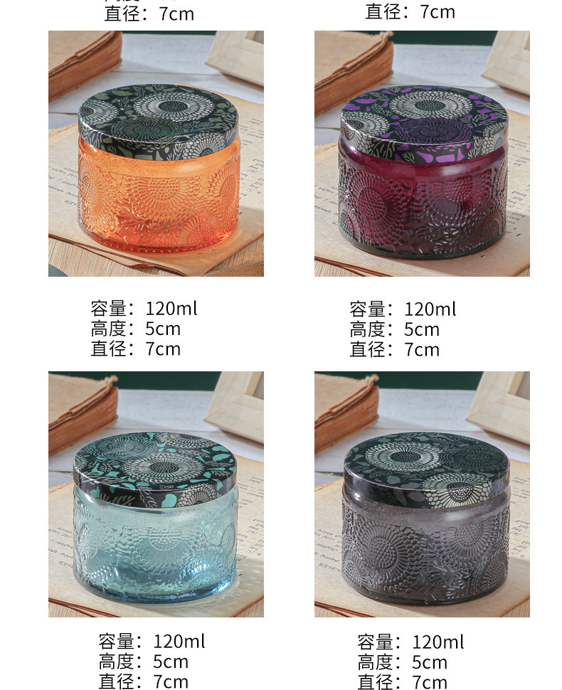 复制_圆形玻璃香薰蜡烛杯太阳花浮雕家居罐带盖子.jpg