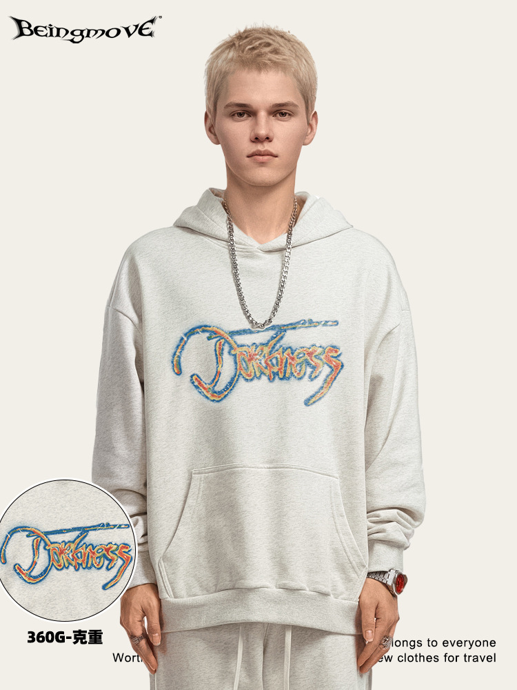 2025 otoño y invierno estilo retro americano marca de moda transfronteriza supergrande estilo básico de la calle alta camiseta con capuz para hombres