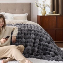 H 21977 Soft Warm Rabbit Fur Blanket ��ë�q̺�� �W���L��羳