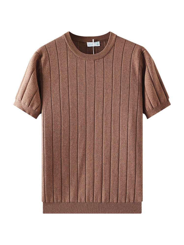 Europa y Estados Unidos transfronterizos hombres cuello redondo agujero texturizado camiseta de punto hombre de manga corta verano de negocios ocio alta sensación de ropa de hombre