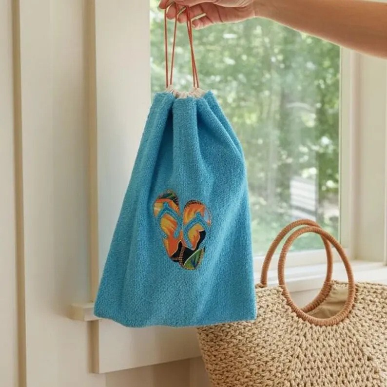 Towel fabric drawstring bag, Etsy-style embroidered, all-cotton, large-capacity storage bag, drawstring pouch, casual and portable for travel and leisure Towel fabric drawstring bag, Etsy-style embroidered, all-cotton, large-capacity storage bag, drawstring pouch, casual and portable for travel and leisure