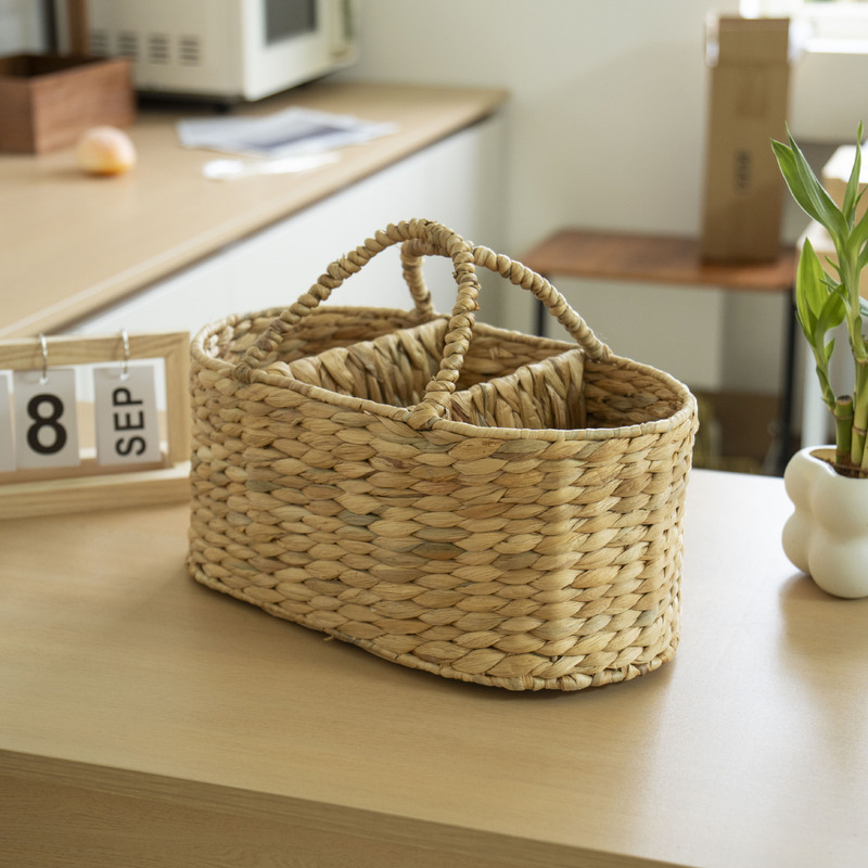 Cross-Border Pastoral Seaweed Woven Partition Storage Basket Handmade Straw Storage Basket Home Decoration Portable Storage Storage