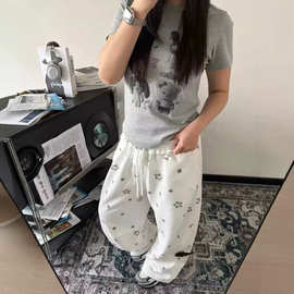 星星印花设计日系学院风休闲裤春季新款阔腿显瘦直筒裤子休闲长裤