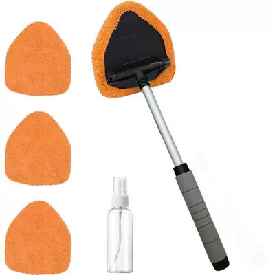 Car Windshield Cleaning and Defogging, Car cleaning tools - 1-set-five-sided-sponge-telescopic-pole-4-orange-cloth-covers-spray-bottle