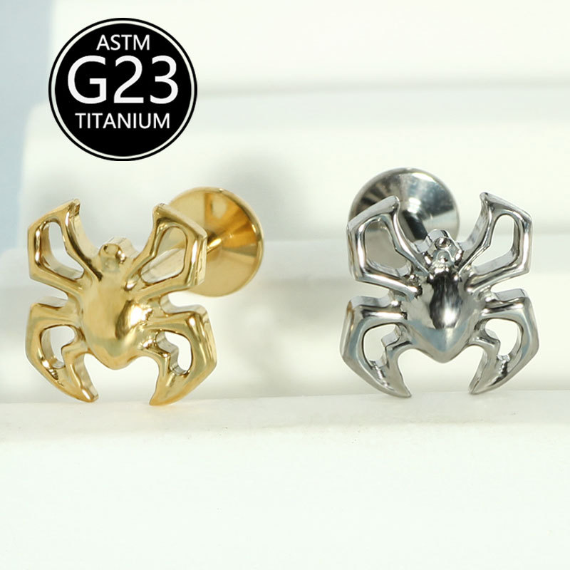 Silver pointed spike labret stud material detail
