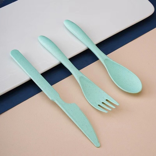 Japanese style wheat straw student portable knife, fork, spoon tableware set, children's three-piece set, Western food spoon spoon wholesale