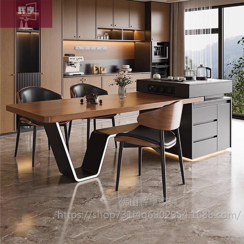 High-End Modular Italian-Style Home-Use Extendable Multifunctional Minimalist Dining Table with Integrated Slate Island Table and Simple Chairs, Bar Counter