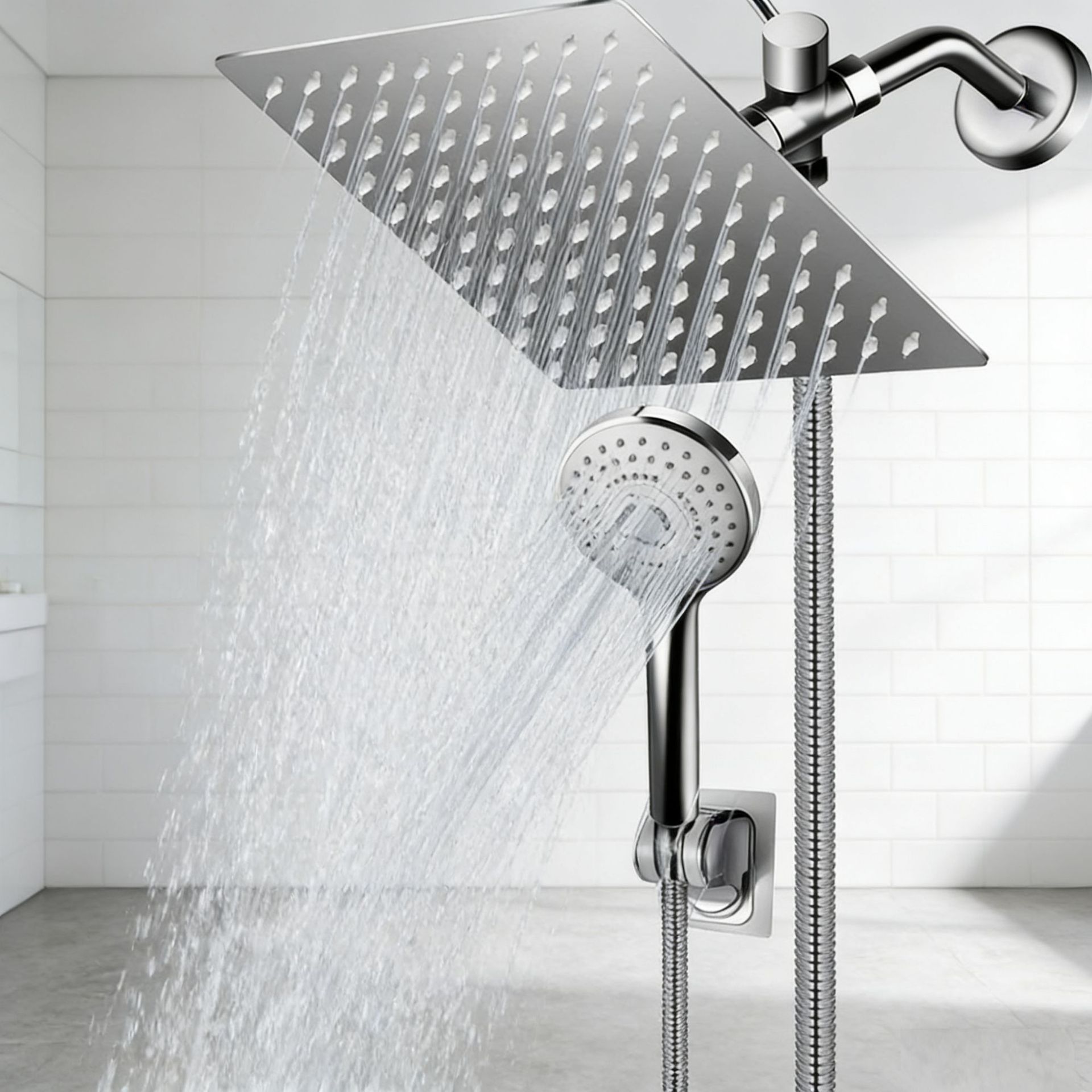 American Stainless Steel Pressurized Bathroom Shower Head Set Shower Head Three-Way Water Distributor Shower Head Set