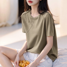 欣*棉褶皱肌理拼接T恤女2026夏季知性浪漫优雅今年流行上衣