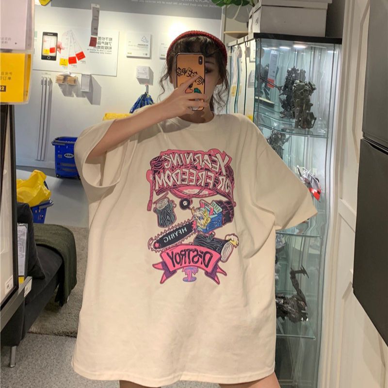 超肥加大码胖mm夏装200-300斤学生宽松怪味短袖t恤女装上衣ins潮