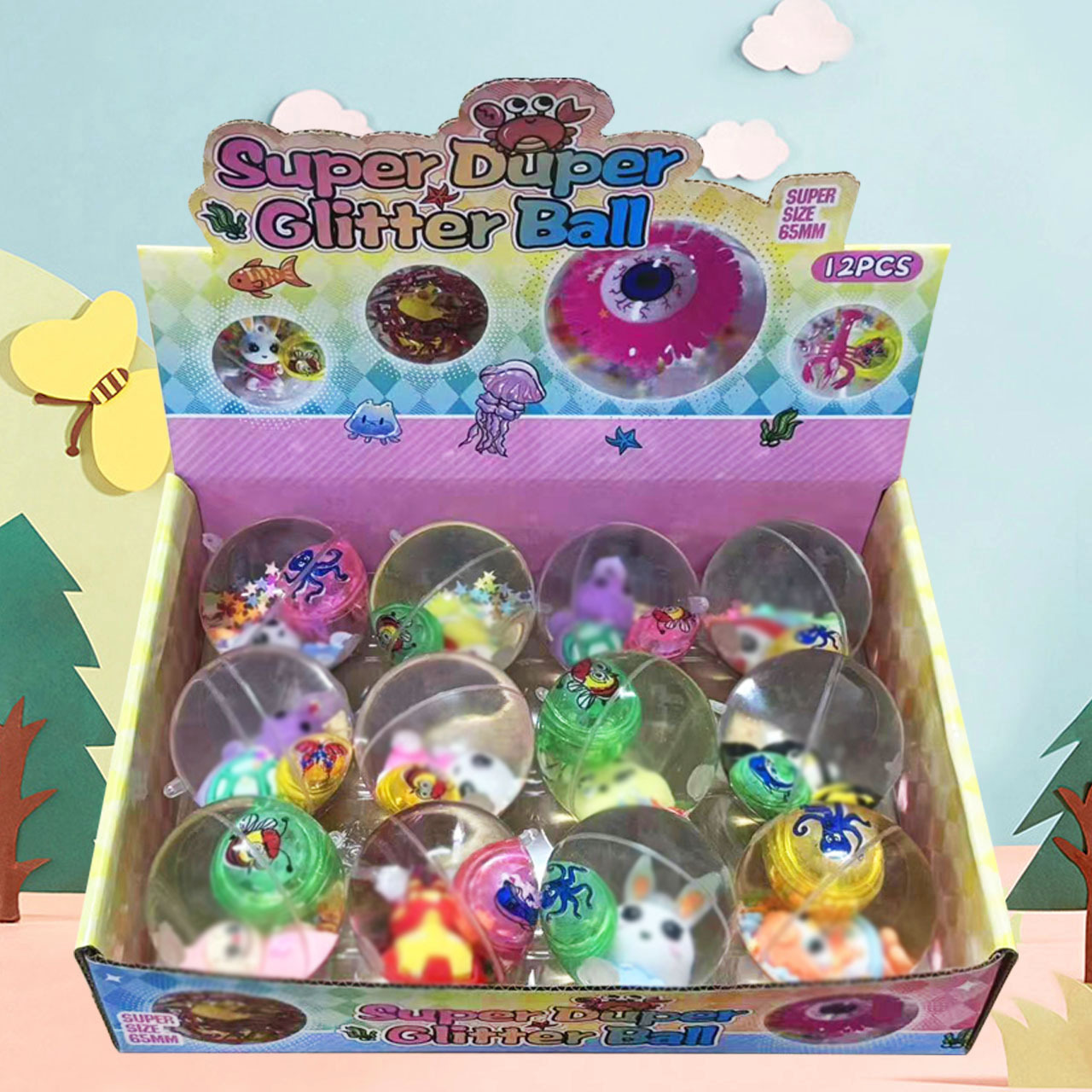 Bola elástica de cristal luminoso transparente, bola de agua flash, cuerda con cuerda, juguetes luminosos para niños, puestos de mercado nocturno, productos pequeños al por mayor