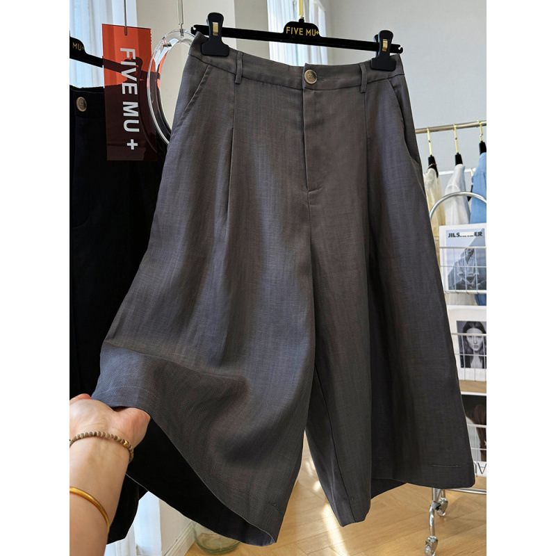 High-End Elegant Tencel Linen Blended Casual Pants for Women Summer Loose Straight Wide-Leg Pants Six-Point Seven-Point Pants