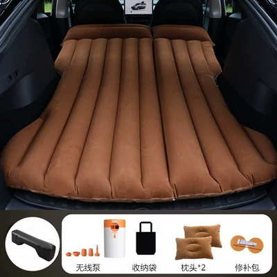 Flocking Pvc Car Rear Seat — Vehicle-mounted inflatable bed - two-purpose-trunk-and-rear-seat-brown-tesla-model-y-with-wireless-dry-battery-pump-long-pier