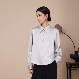 22姆真丝衬衫女2026新款长袖翻领宽松简约高级感桑蚕丝上衣