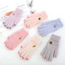手套冬季女可爱骑行保暖加绒加厚防寒学生毛线可触屏分指手套批发