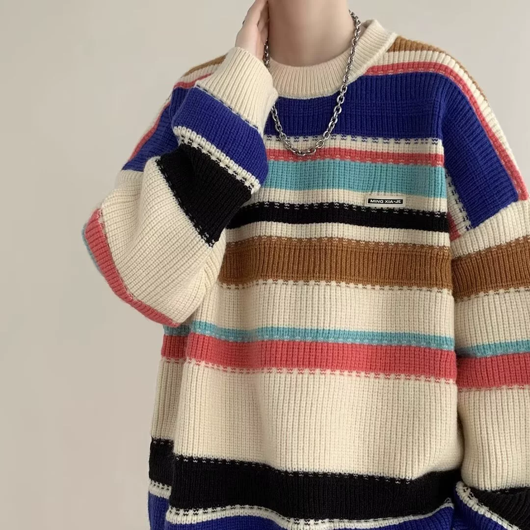 Демисезонный свитер, японская ретро вязаная куртка, круглый ворот, oversize