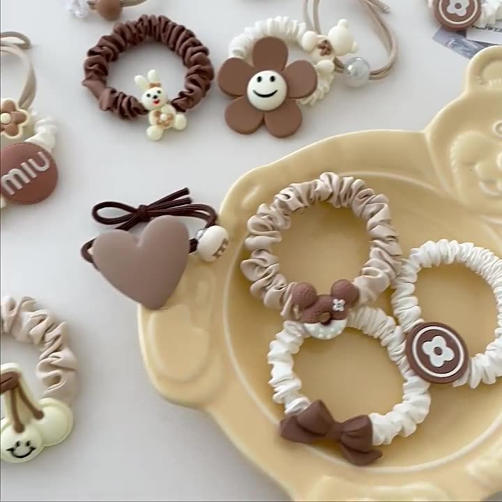 New Children's Hairband Milk Coffee Color Girl Rubber Band Bear Hairband for Girls Tying High Ponytail Useful Headband