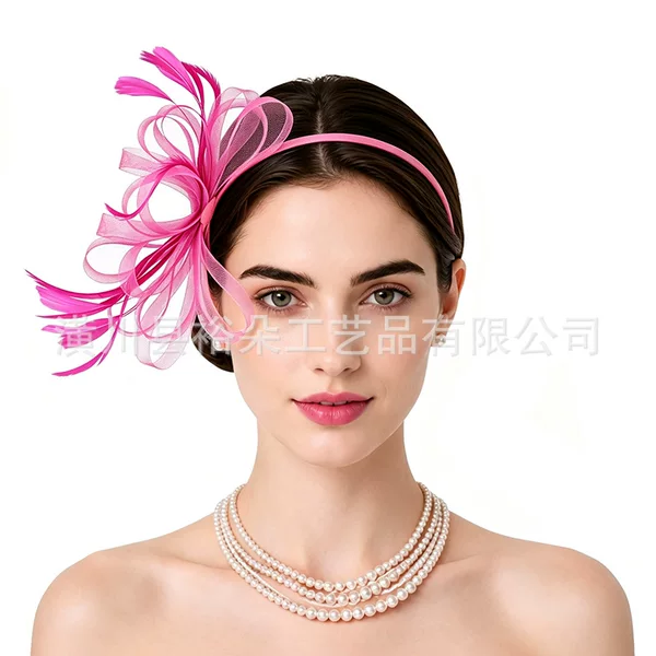 Amazon Best-Selling Vintage Women's Mesh Flower Hair Accessory European and American Bridal Party Feather Headband Wholesale
