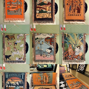 Cotton Thread Woven Tapestry with Tassels, Room Bedroom Decoration Hanging Cloth, Sofa Chair Cabinet Curtain Cover