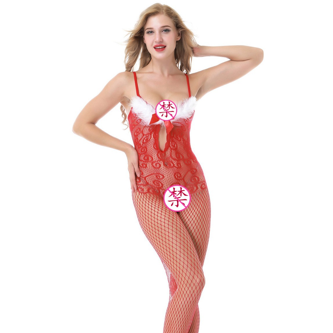 Yue mariposa extranjera ropa interior amorosa Uniforme de comercio exterior Navidad Noche de vestir camiseta rojo conjunto de plumas apretadas 8976