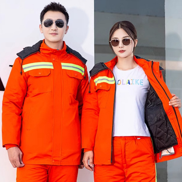 invierno grueso ropa de trabajo de higiene ambiental ropa de algodón verde jardín de higiene ambiental carretera rescate chaqueta de algodón calentamiento frío ropa de algodón