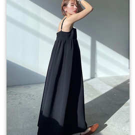 现货日本clane小黑裙吊带黑色显瘦法式气质长款连衣裙 纸片