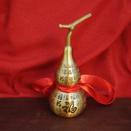 Brass Baifu gourd home ornaments to attract wealth, Nafu Kirin gourd home craftsmanship, feng shui gourd ornaments