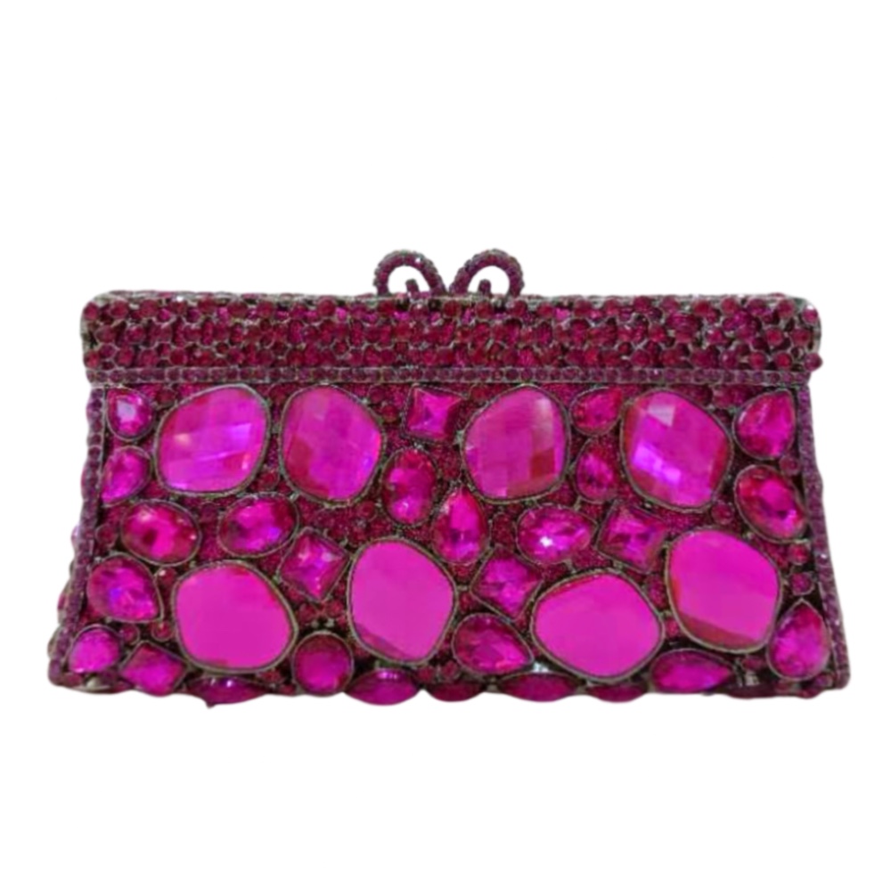 Túi clutch nữ đính đá rhinestone kim loại rỗng dạ tiệc — Vàng Pha Lê, Màu bạc, Xanh ngọc lục bảo, Màu xanh ngọc