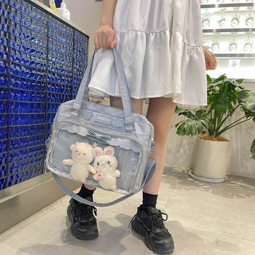 Japanese Harajuku college style cute jk uniform bag transparent badge girl cartoon anime two-dimensional crossbody pain bag