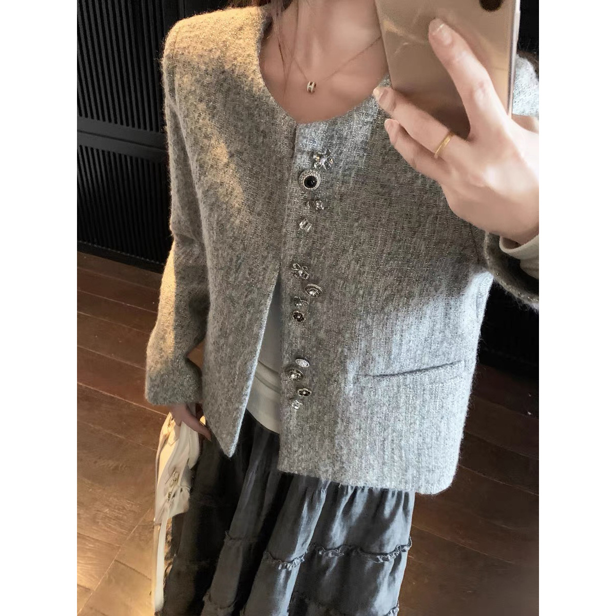 Parisian Vintage Heavy Craftsmanship Irregular Multi-Button Placket Decoration Classic Chanel-Style Jacket Light Luxury Cardigan