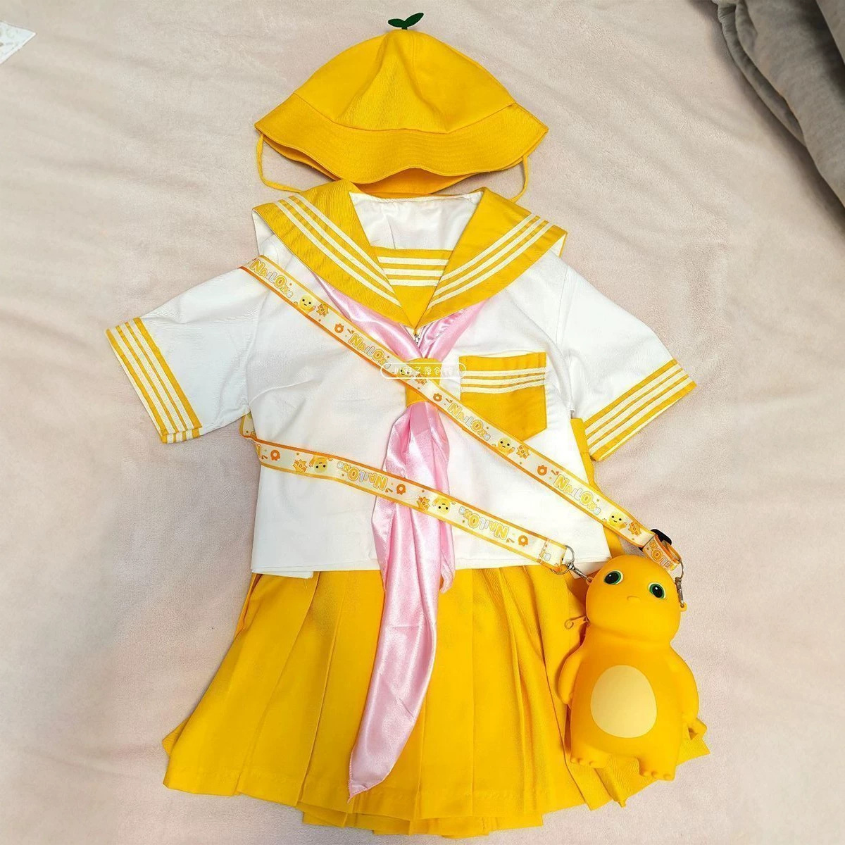 Yellow three-piece sailor suit short-sleeved shirt original versatile JK skirt dopamine college style uniform set