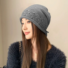 针织帽子女防寒保暖护耳产后月子帽秋冬宽松显脸小毛线帽包头睡帽