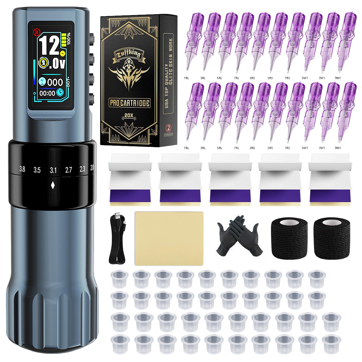 Tuffking recorrido ajustable máquina de tatuaje serie P12 conjunto de taza hueca máquina de motor inalámbrico máquina de bordado