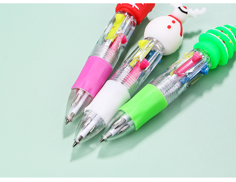 Christmas Mini Four-color Ballpoint Pen Cartoon  Pressing Pen Student Gift display picture 2