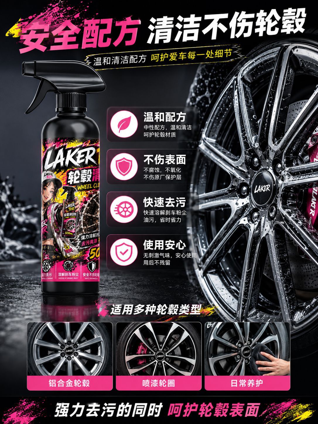 Car Wheel Hub Cleaning Spray Self-Cleaning Agent Car Tire Cleaning and Maintenance Gloss Stain Removal Daily Care Spray