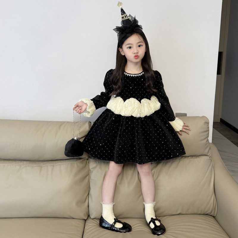 Girls Sparkling Velvet Plus Velvet Princess Dress 2025 Autumn and Winter New Girls Fake Two-Piece Dress Christmas Dress Girls Sparkling Velvet Plus Velvet Princess Dress 2025 Autumn and Winter New Girls Fake Two-Piece Dress Christmas Dress