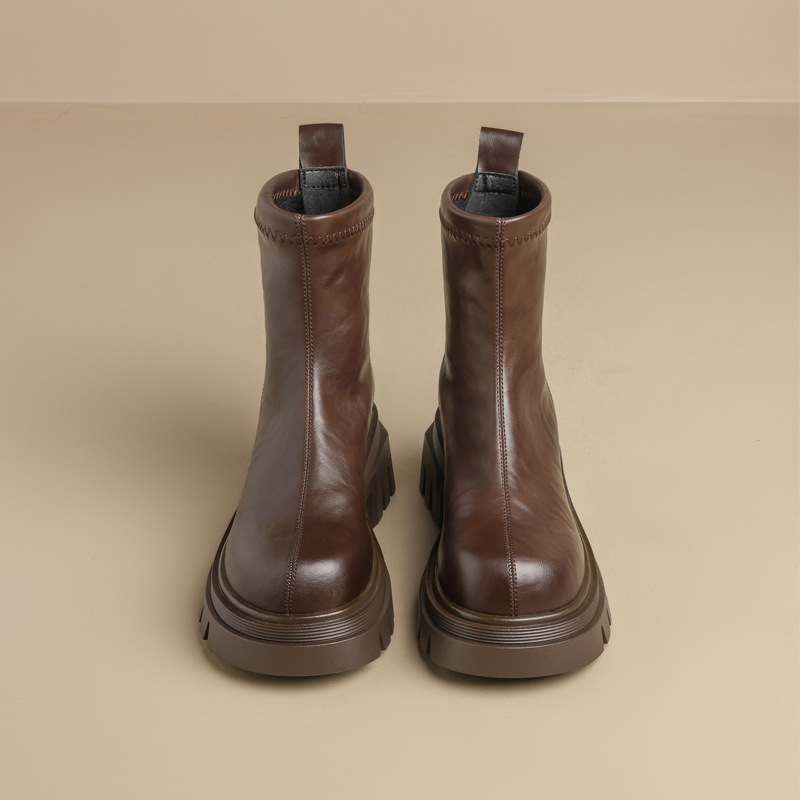 Augusto Lion Brown Martin Boots mujeres 2025 nuevo otoño invierno más vello tubo corto fondo grueso tubo Chelsea botas delgadas
