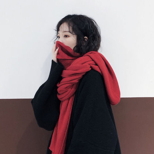 Korean style solid color knitted wool Internet celebrity scarf for women in autumn and winter thickened and warm student scarf men's versatile shawl trend