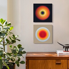 Gradient Rainbow Decorative Painting for Living Room, Abstract Minimalist Contemporary Art Dual Panel Wall Art, Framed and Floating