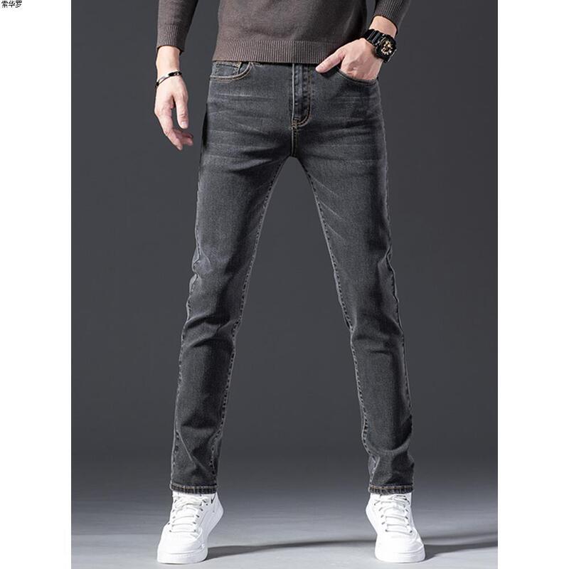 Hong Kong Spring Men's Slim Straight High-End Trendy Brand Jeans 2026 Business Casual Stretch Long Pants