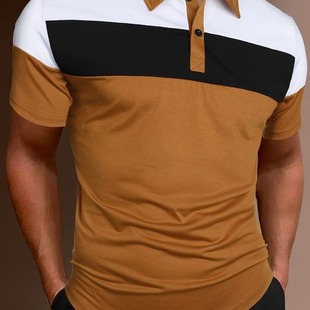 2023 Summer new cross-border fashion button polo shirt men's casual striped 3D pattern short-sleeved T-shirt top