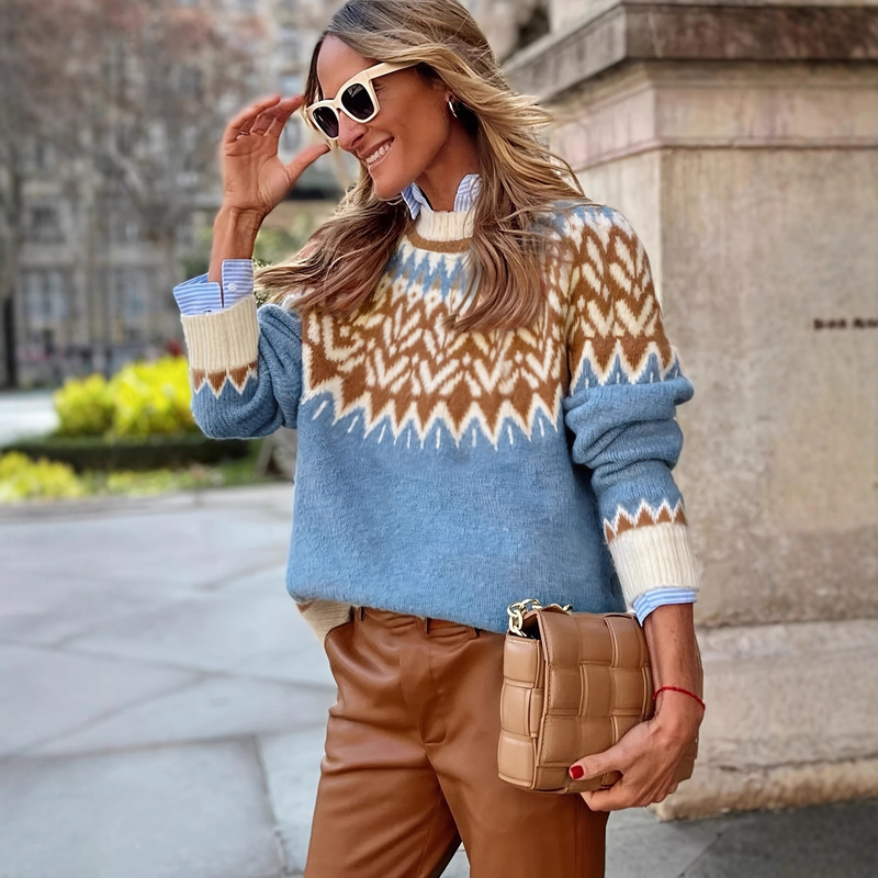 European and American Women's Autumn and Winter Casual Fashion Thick Fair Isle Christmas Sweater Pullover