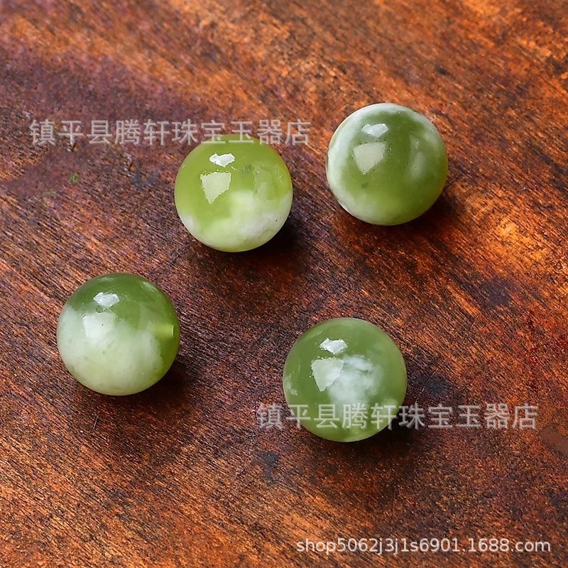 天然青提奶盖岫玉散珠子青玉圆珠diy手工手链项链文玩配饰品批发|undefined